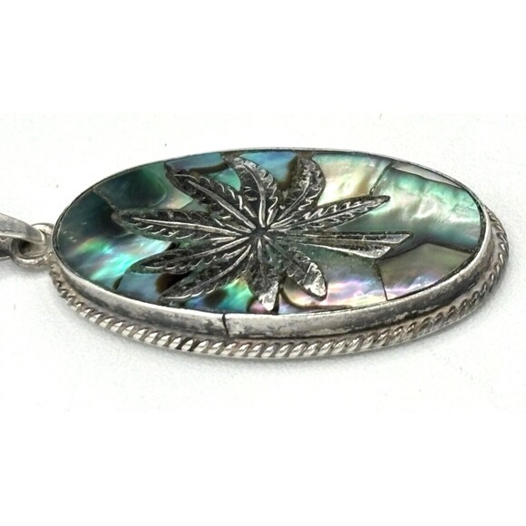 MidCentury Mexico Taxco Sterling Silver 925 Hemp & Abalone Pendant w/metal Chain - Picture 9 of 11